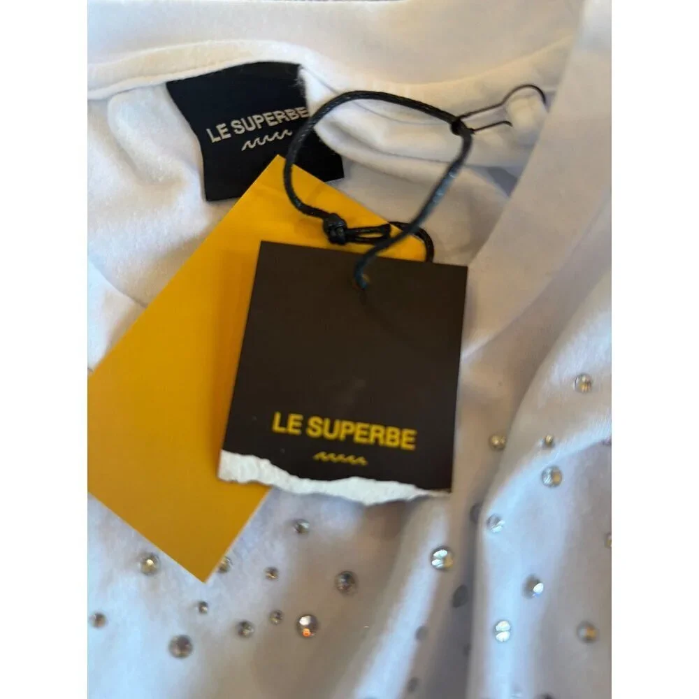 Le Superbe Iced Trancas RHINESTONE Embellished Cropped Tee White Womens Size XS